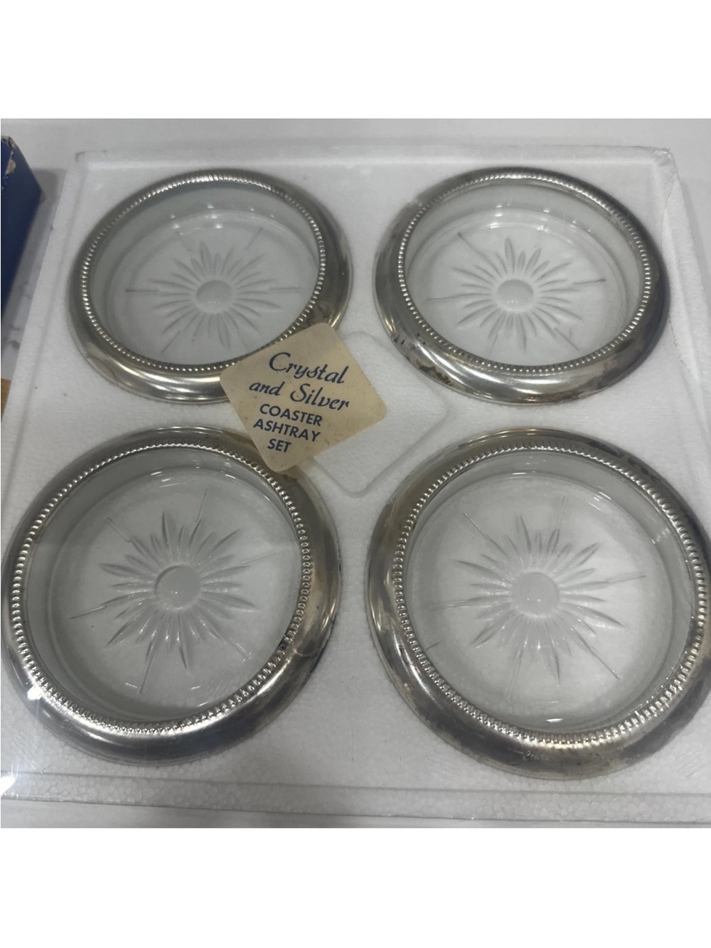 Eales 1779 silver plated crystal coaster set of 4 Never Taken Out Of Box Italy